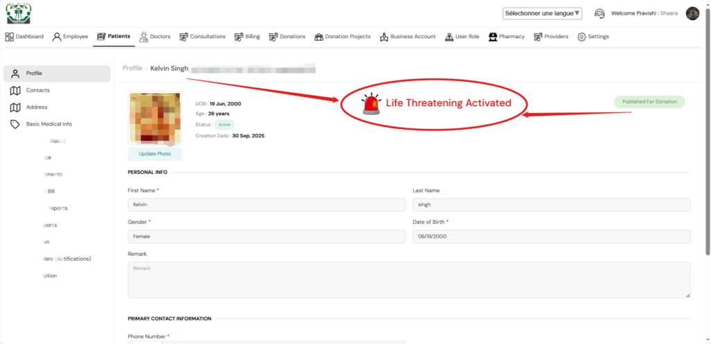 life-threatening alert