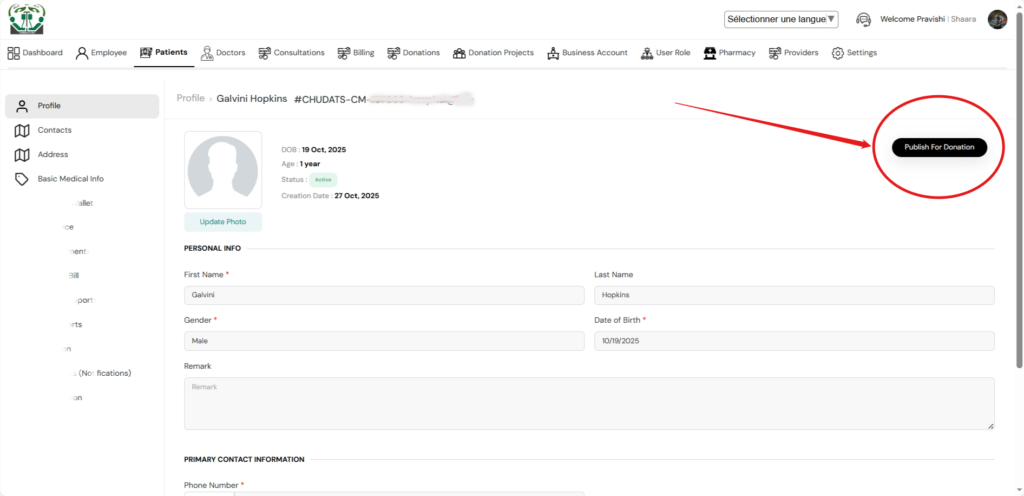 publish patient for donation